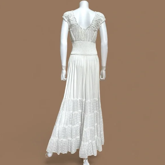 Solitaire Swim White Eyelet Maxi Tiered Dress, NWT, M - Picture 7 of 15